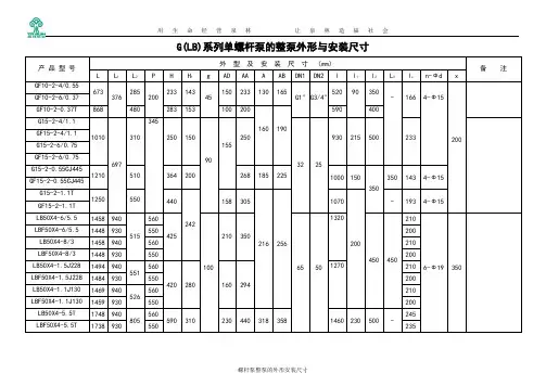 螺杆泵整泵的外形安装尺寸