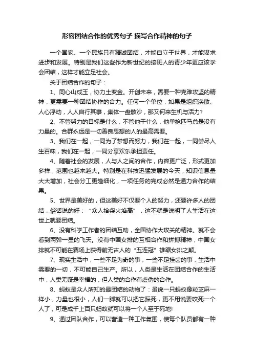 形容团结合作的优秀句子描写合作精神的句子