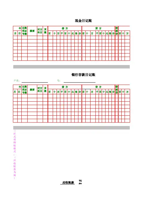 总账、明细账、日记账格式
