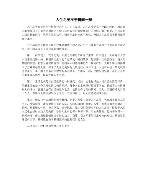 人生之美在于瞬间一辩