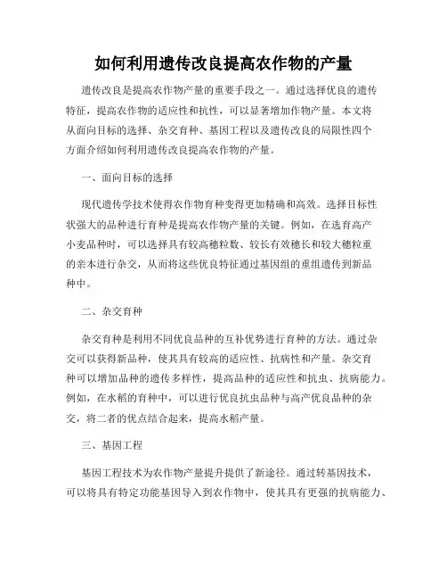 如何利用遗传改良提高农作物的产量