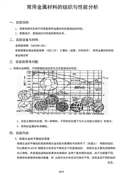 常见金属材料的组织与性能分析