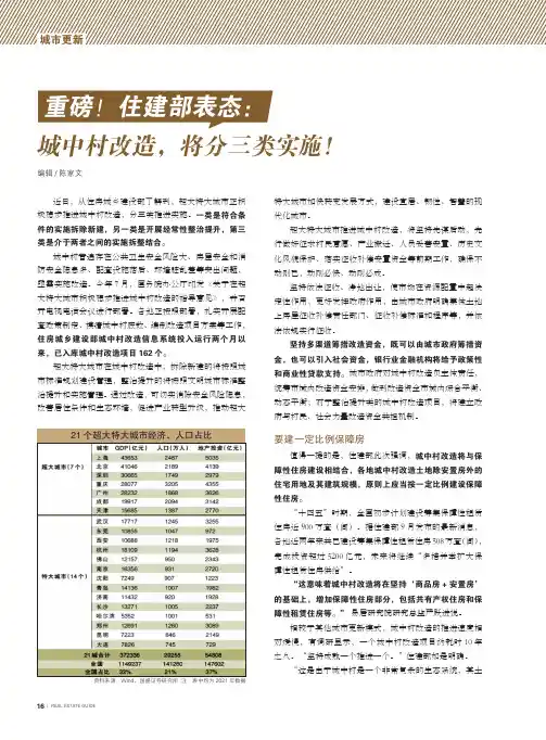 重磅！住建部表态：城中村改造，将分三类实施！