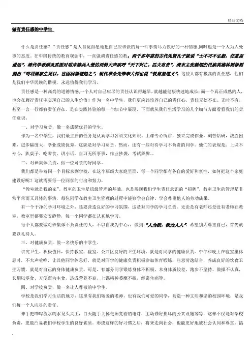 做有责任感的中学生