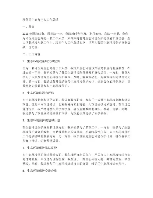 环保局生态办个人工作总结