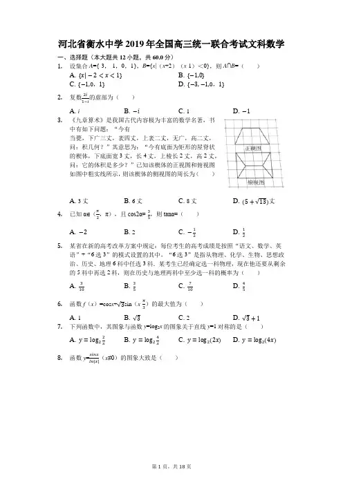 河北省衡水中学2019年全国高三统一联合考试文科数学(解析版)