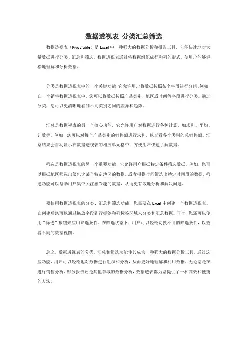 数据透视表 分类汇总筛选