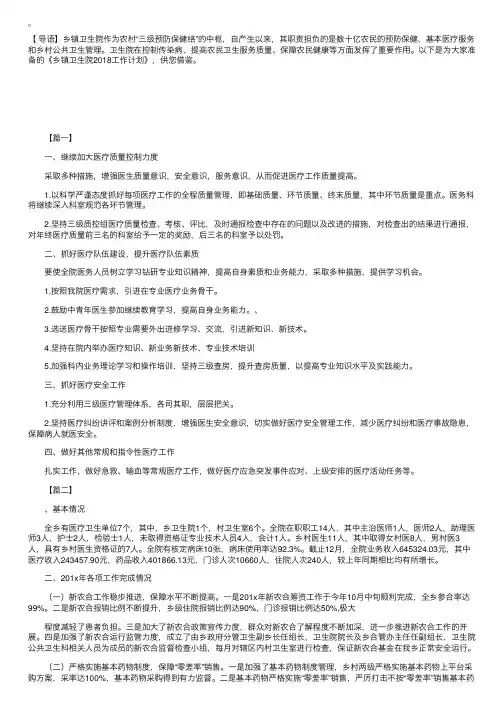 乡镇卫生院2018工作计划