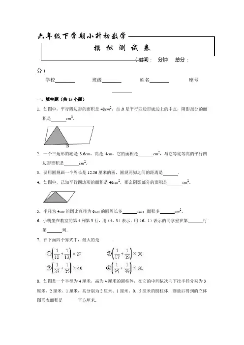 六年级小升初数学考试题(含答案解析)