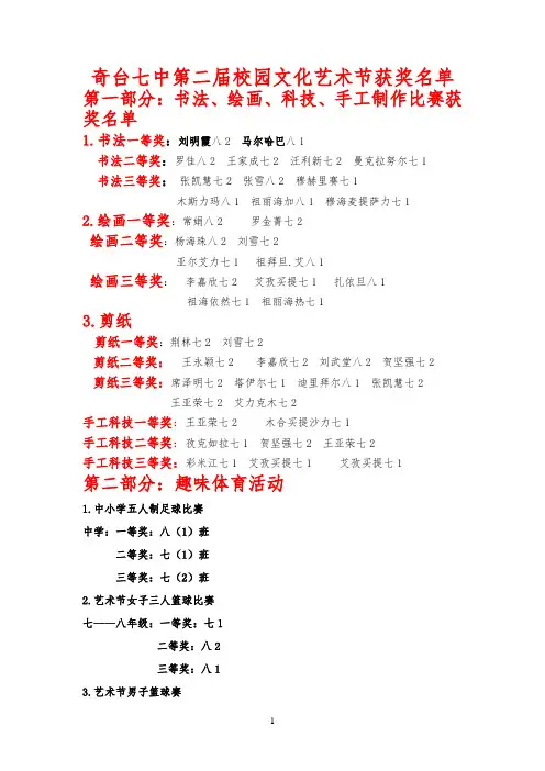 第三届校园文化艺术节全部获奖名单(中学部)