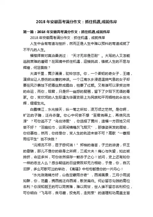 2018年安徽高考满分作文：抓住机遇,成就伟岸