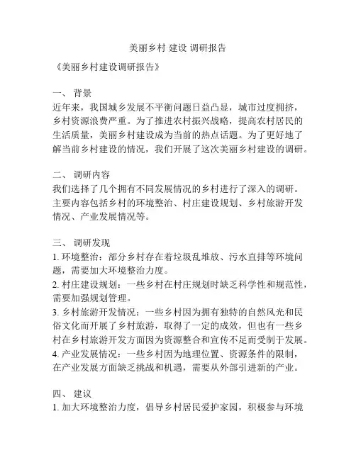 美丽乡村 建设 调研报告