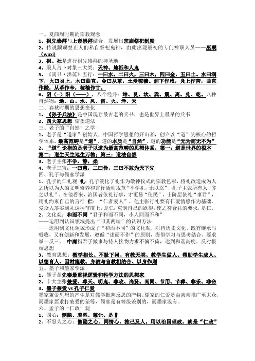 中国思想史期末重点总结