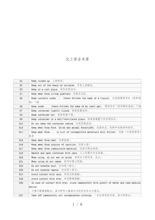 化工安全术语汇编