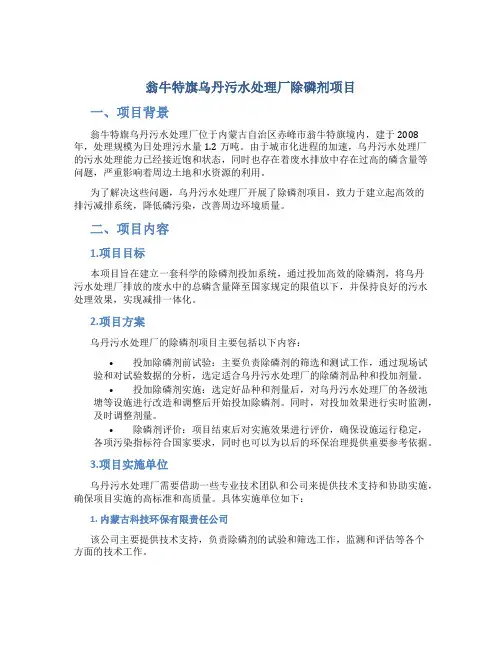 翁牛特旗乌丹污水处理厂除磷剂项目