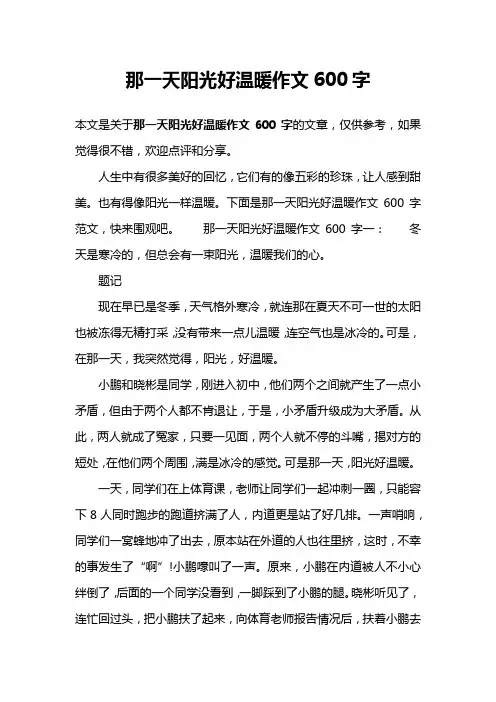 那一天阳光好温暖作文600字