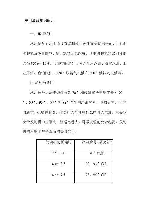 车用油品知识简介