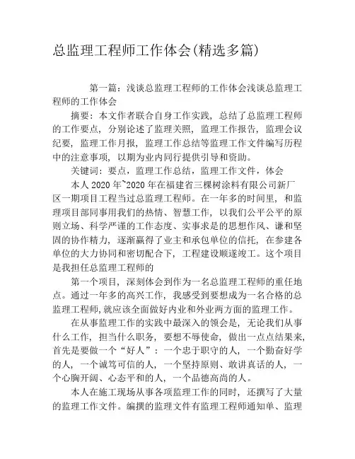 总监理工程师工作体会(精选多篇)