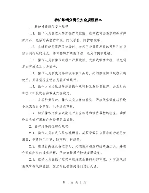 转炉炼钢分岗位安全规程范本