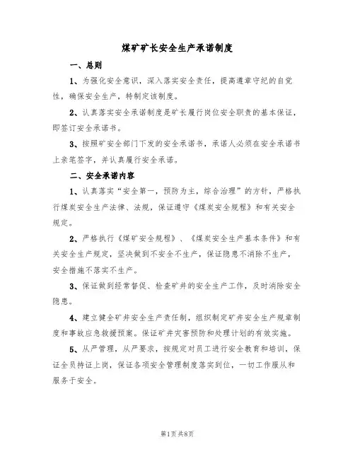 煤矿矿长安全生产承诺制度(5篇)