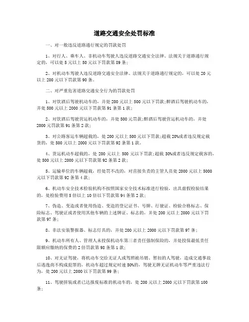 道路交通安全处罚标准