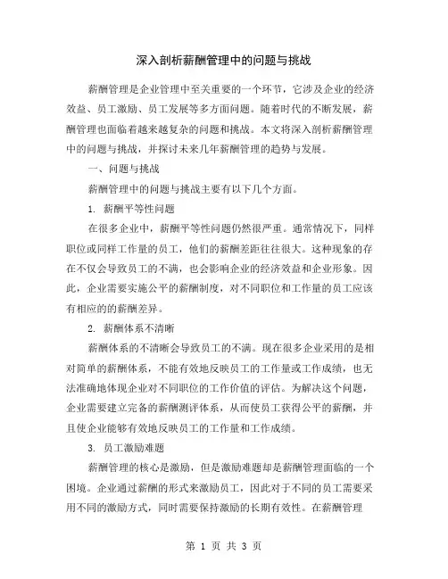 深入剖析薪酬管理中的问题与挑战