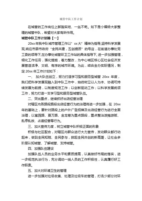 城管中队工作计划_工作计划范文_