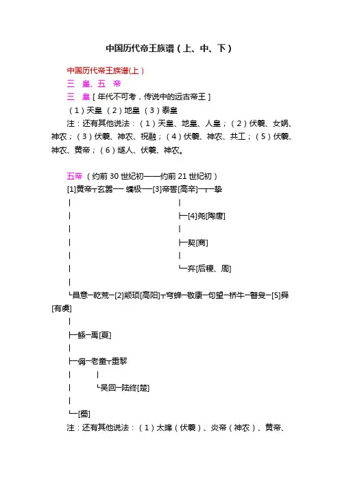 中国历代帝王族谱（上、中、下）