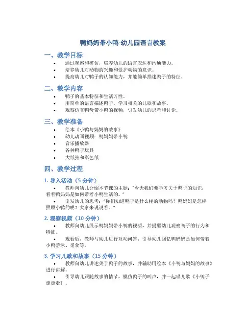 鸭妈妈带小鸭-幼儿园语言教案