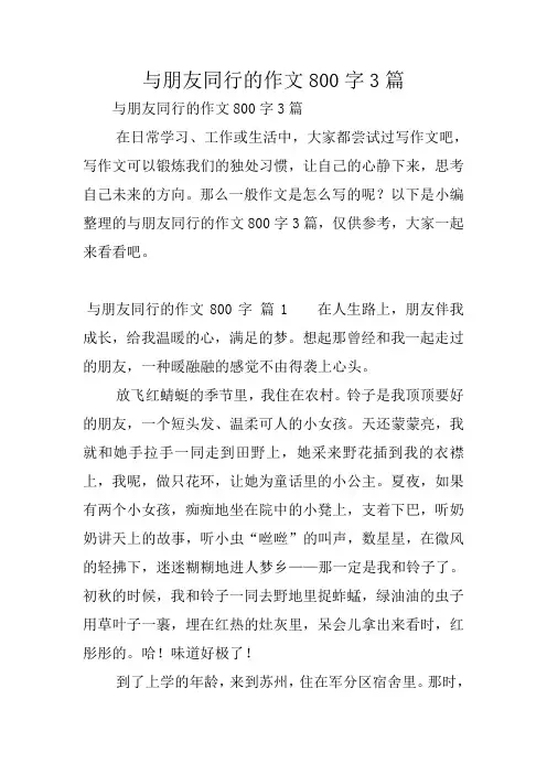 与朋友同行的作文800字3篇