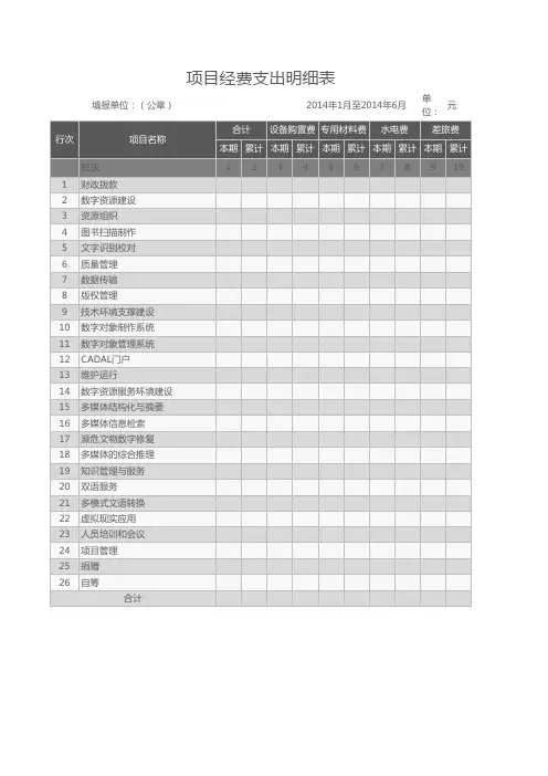 项目经费支出明细表excel模板