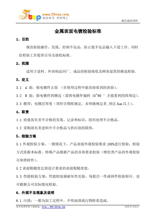 金属表面电镀检验标准