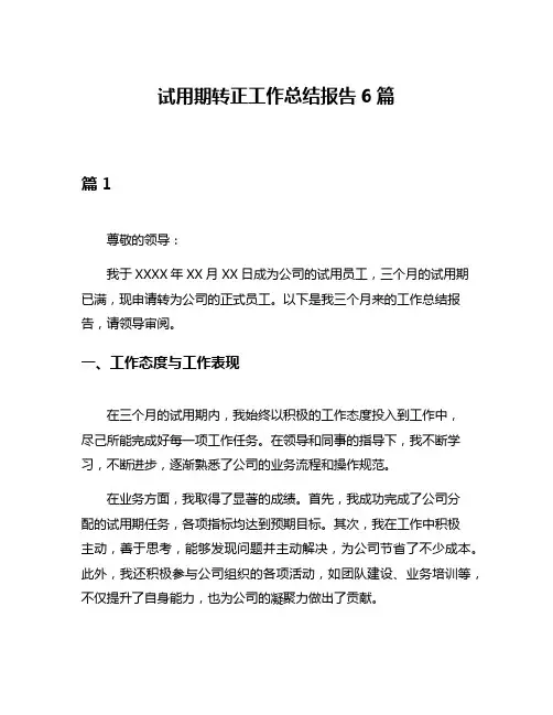 试用期转正工作总结报告6篇