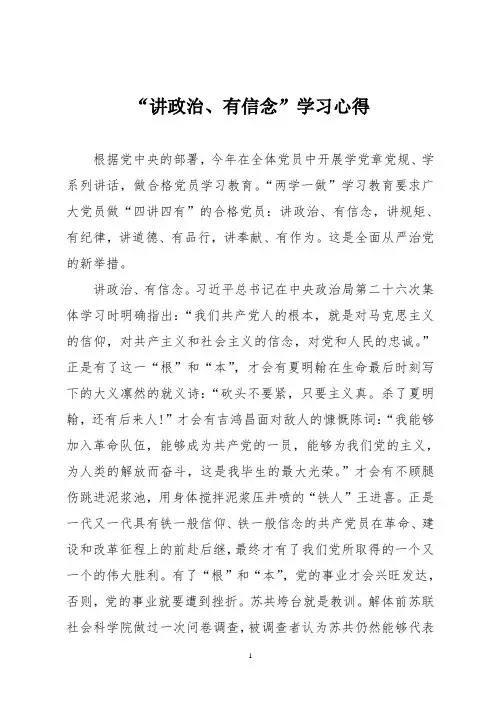 讲政治有信念学习心得