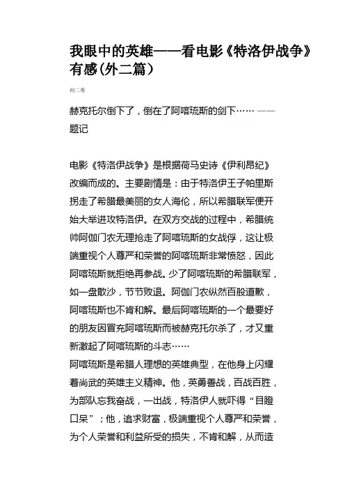 我眼中的英雄——看电影《特洛伊战争》有感