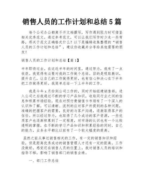 销售人员的工作计划和总结5篇