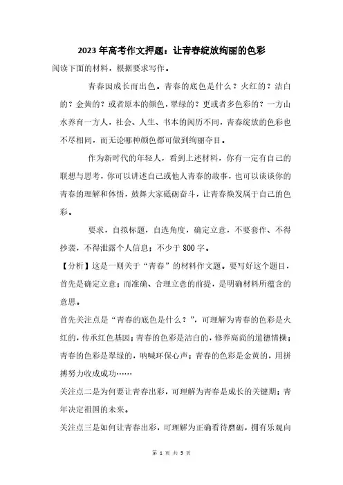 2023年高考作文押题：让青春绽放绚丽的色彩