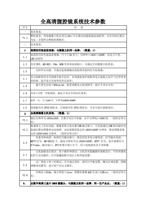全高清腹腔镜系统技术参数
