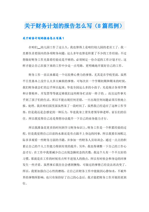 关于财务计划的报告怎么写(8篇范例)