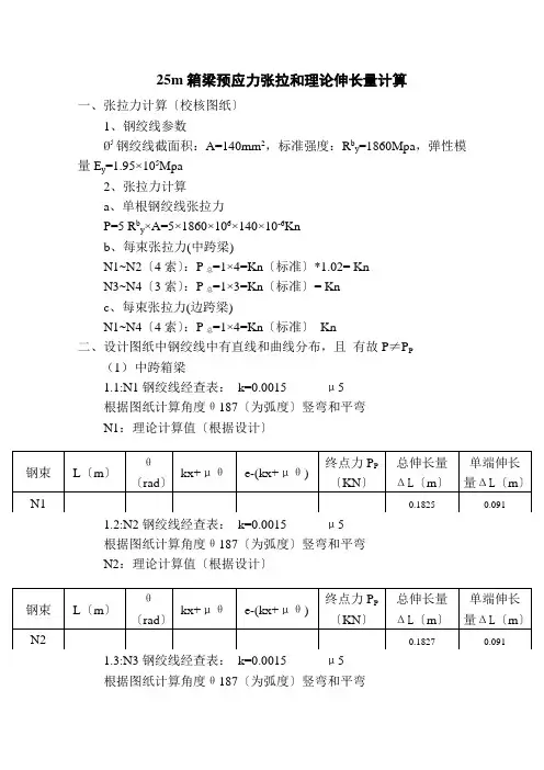 箱梁预应力张拉力和理论伸长量计算