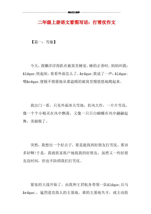 二年级上册语文看图写话：打雪仗作文