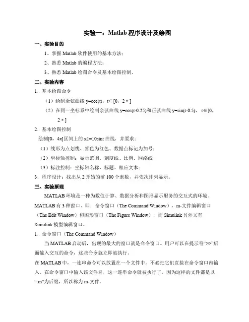 实验1-----Matlab程序设计及绘图