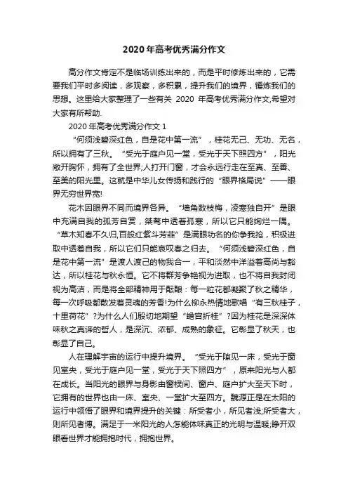 2020年高考优秀满分作文