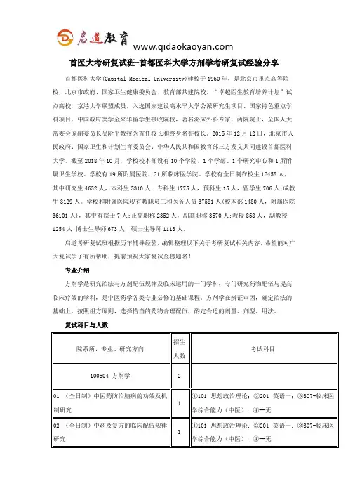 首医大考研复试班-首都医科大学方剂学考研复试经验分享