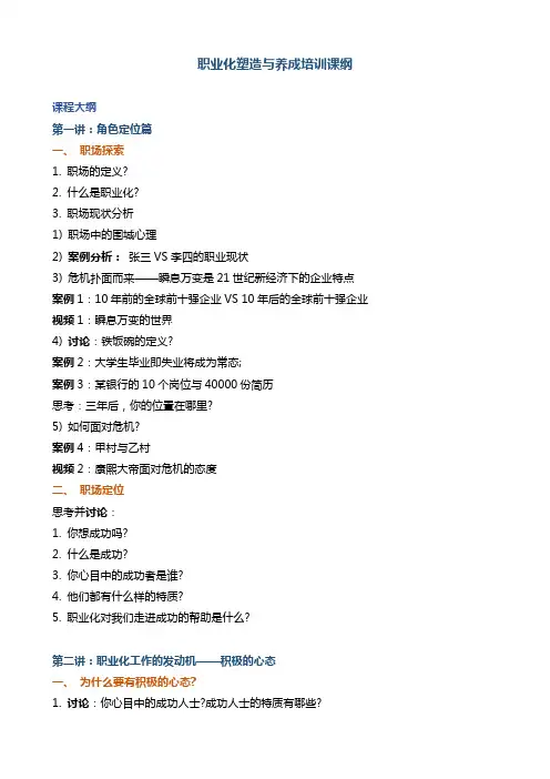 职业化塑造与养成培训课纲