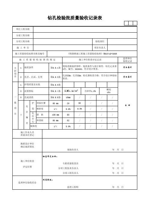 钻孔检验批质量验收记录表