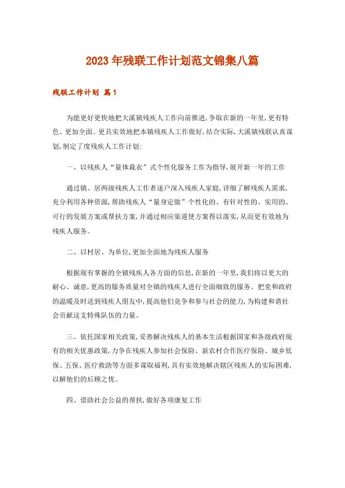 2023年残联工作计划范文锦集八篇