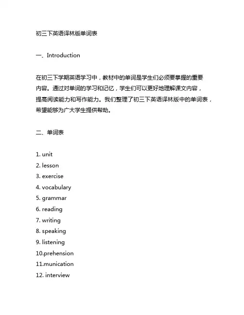 初三下英语译林版单词表 -回复