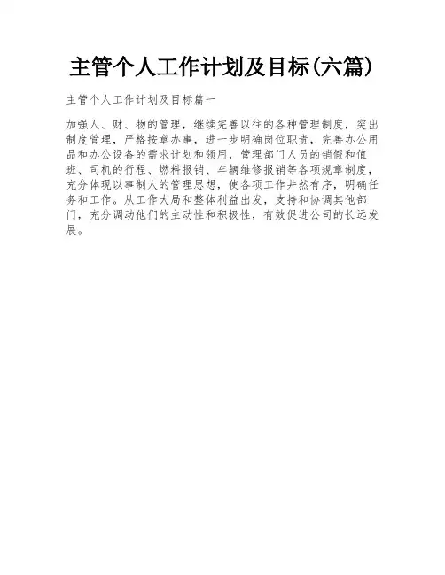 主管个人工作计划及目标(六篇)