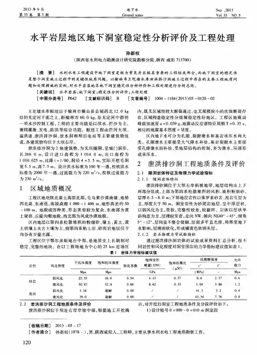 水平岩层地区地下洞室稳定性分析评价及工程处理
